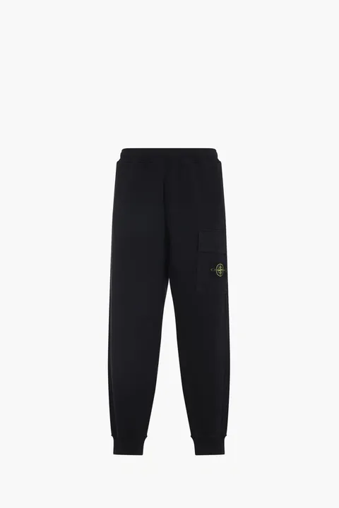 STONE ISLAND Men Logo Regular-Fit Jogger Pants in Black Cotton Fleece