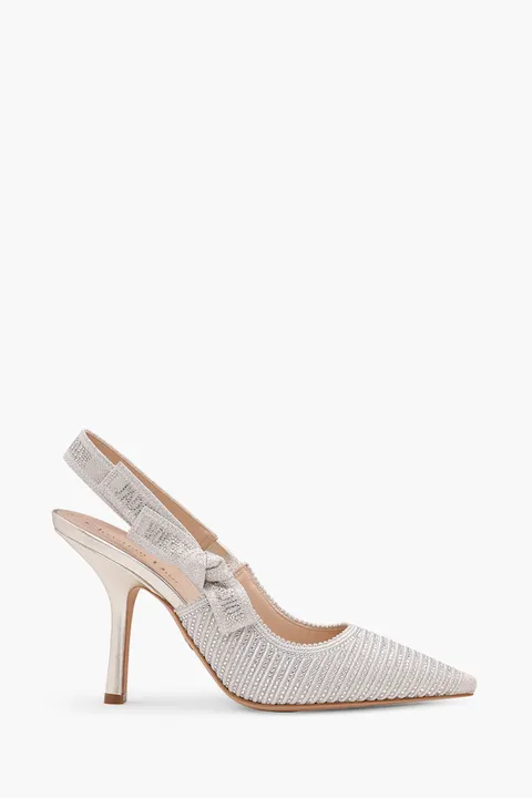CHRISTIAN DIOR J'Adior Slingback Pumps 100mm in Gold-Tone Cotton Embroidered with Metallic Thread x Strass