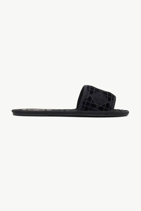 CHRISTIAN DIOR Chez Moi Slide in Black Cannage Embroidered Velvet