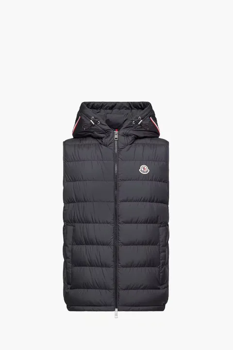 MONCLER Men Marseillan Sleeveless Hooded Down Jacket in Black Nylon