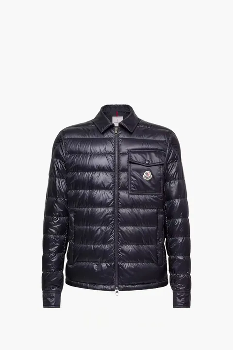 MONCLER Men Mourillon Short Down Jacket in Blue Nylon