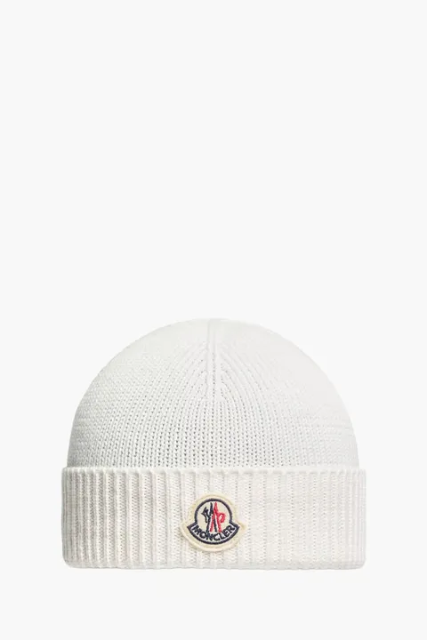 MONCLER Baby Embroidered Logo Beanie in White Cotton