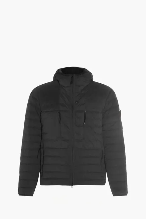 STONE ISLAND Men Water-Repellent Seamless Tunnel Down Jacket in Black Nylon with Hood
