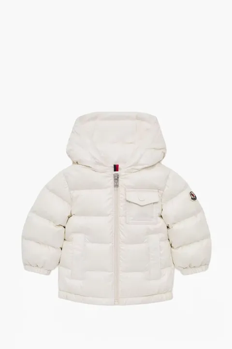 MONCLER Children Mesles Hooded Down Jacket in White Nylon