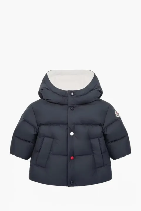 MONCLER Children Romain Hooded Down Jacket in Navy Blue Nylon