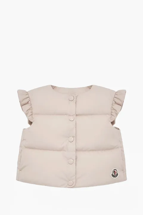 MONCLER Chlidren Olivia Sleeveless Puffer Jacket in Light Beige Nylon