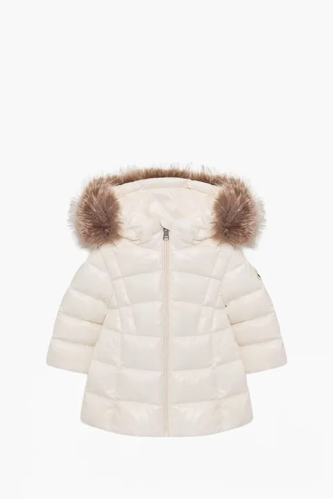 MONCLER Children Emma Hooded Puffer Jacket in White Nylon Glossy Finish