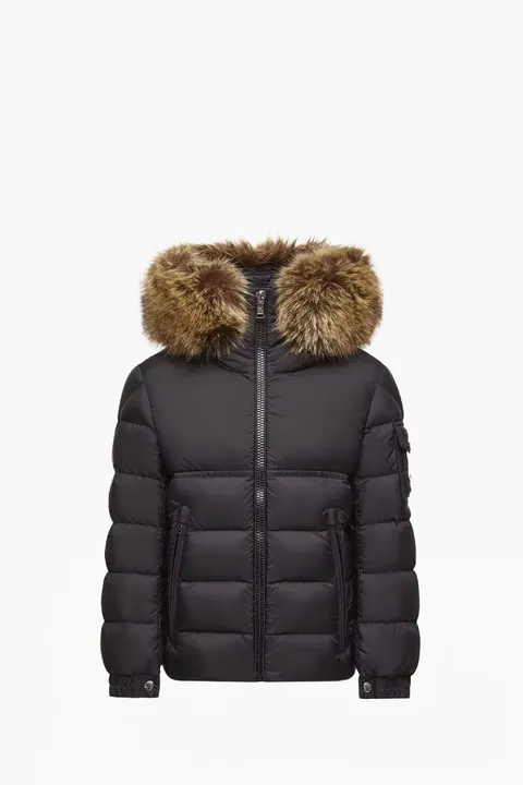 MONCLER Enfant New Byronf Hooded Down Jacket in Black Nylon with Removable Syntetic Trim