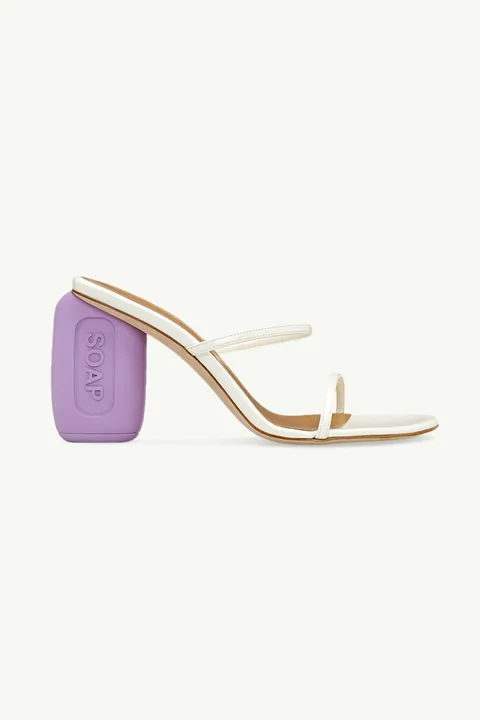 LOEWE Women Soap Heels 9cm Sandals in White/Lavende Goatskin