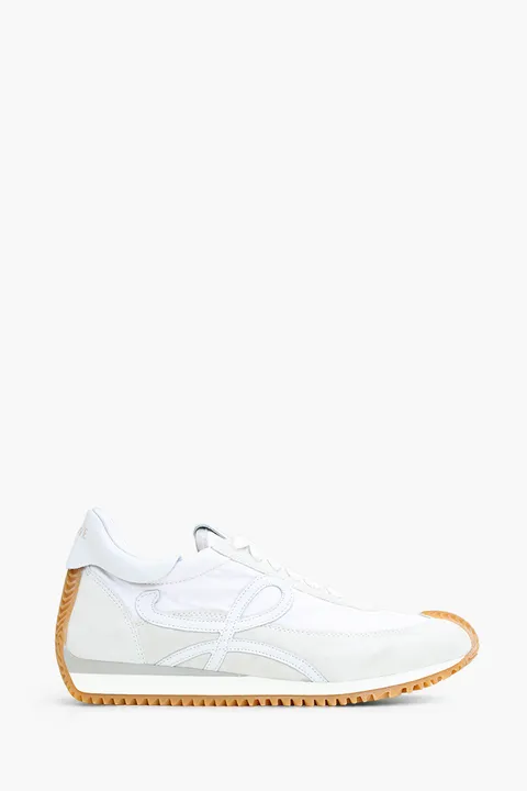 LOEWE Women Flow Runner Sneakers in White Nylon Suede