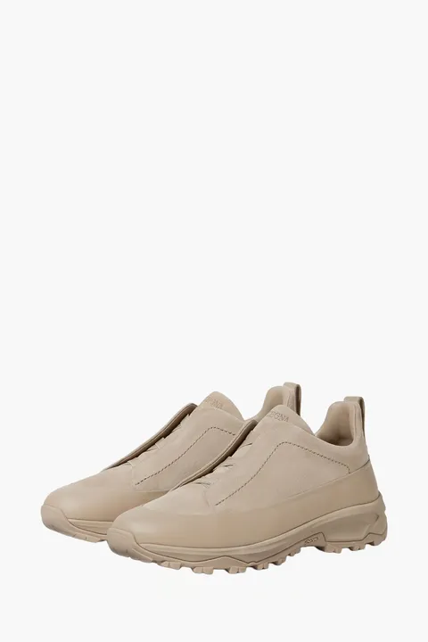 ZEGNA Triple Stitch Monte Sneakers in Light Taupe Calfskin Leather and Suede