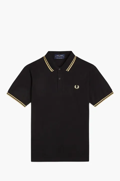 FRED PERRY Men The Original Twin Tipped Polo Shirt in Black/Champagne/Champagne