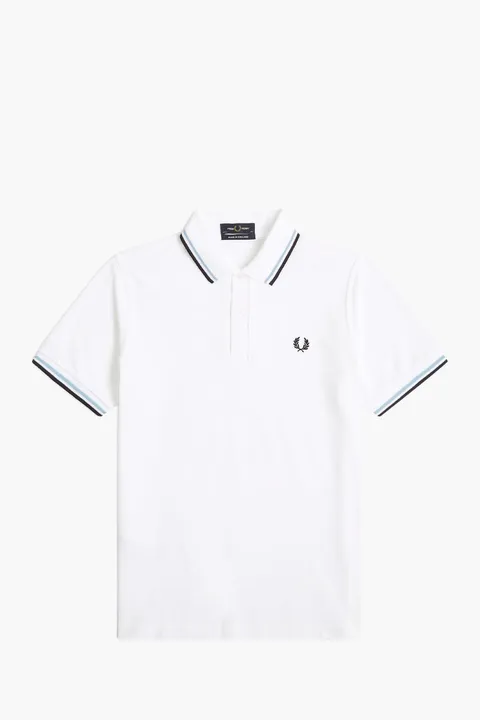 FRED PERRY Men The Original Twin Tipped Polo Shirt in White/Ice/Navy