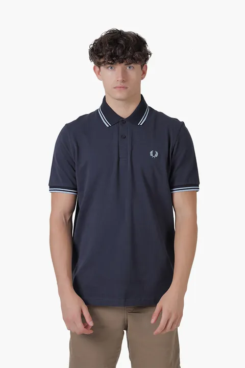 FRED PERRY Men The Original Twin Tipped Polo Shirt in Navy/Ice/Ice