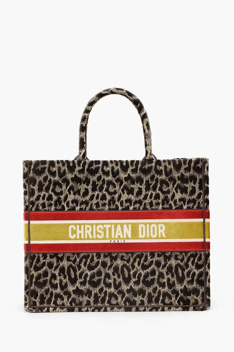 CHRISTIAN DIOR Book Tote Mizza Embroidery Bag in Beige Multicolor Velvet