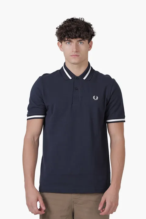 FRED PERRY Men M2 The Single Tipped Polo Shirt in Navy/Snow White