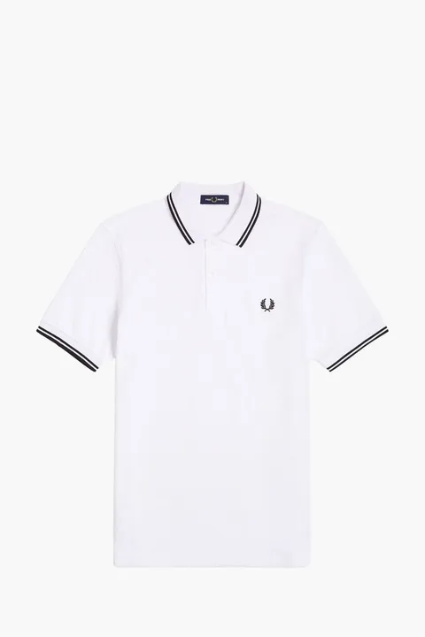 FRED PERRY Men Twin Tipped Polo Shirt in White/Black/Black Cotton