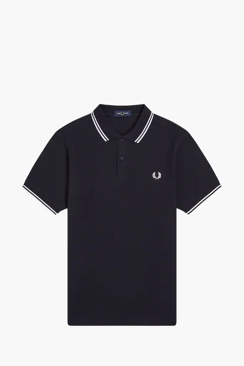 FRED PERRY Men Twin Tipped Polo Shirt in Navy/White/White Cotton