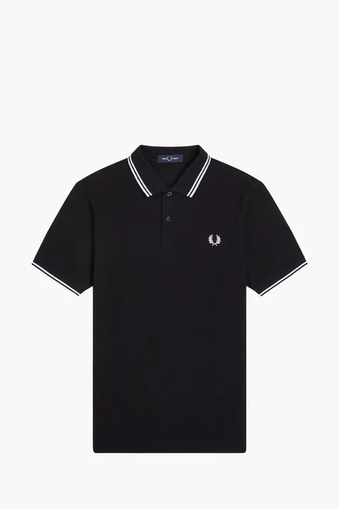 FRED PERRY Men Twin Tipped Polo Shirt in Black/White/White Cotton