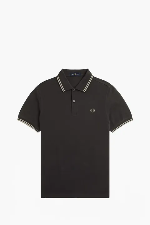 FRED PERRY Men Twin Tipped Polo Shirt in Anchor Grey/Oatmeal Cotton