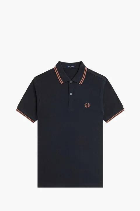 FRED PERRY Men Twin Tipped Polo Shirt in Navy/Cinnamon Cotton