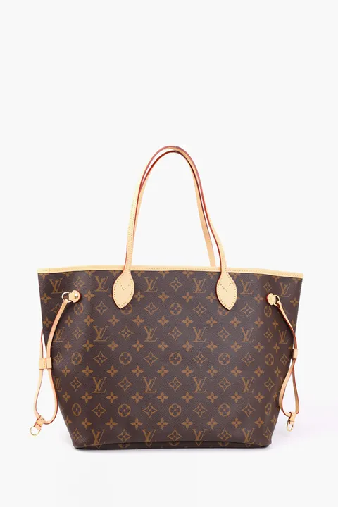 LOUIS VUITTON Neverfull MM Tote Bag in Brown/Cherry Red Monogram Canvas