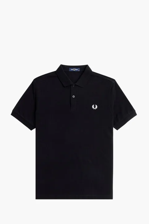 FRED PERRY Men Tennis Polo Shirt in Black/Snow White Classic Cotton Piqué