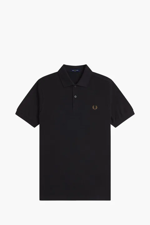 FRED PERRY Men Tennis Polo Shirt in Black/Shaded Stone Classic Cotton Piqué