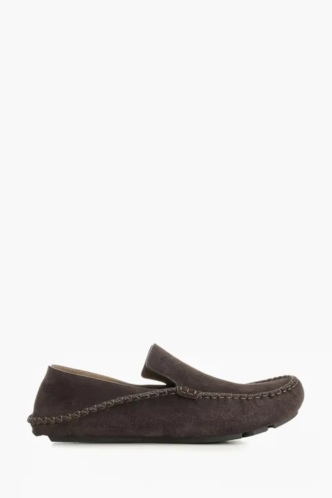 LOEWE Men Rambla Driver Loafers in Dark Brown Suede Calfsksin
