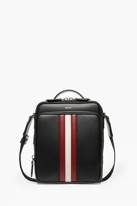 BALLY Mythos Crossbody Bag in Black Bovine Leather with Stripe