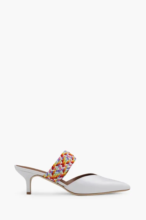 MALONE SOULIERS Maisie Kitten Mules 45mm in White/Multicolor Nappa Leather
