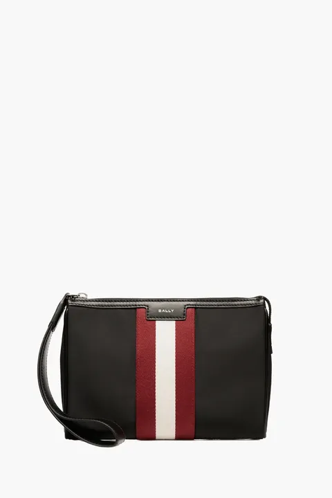 BALLY Code Clutch in Black Nylon with Wrist Handle