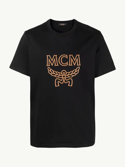 MCM Men Crew Neck T-Shirt in Black Cotton