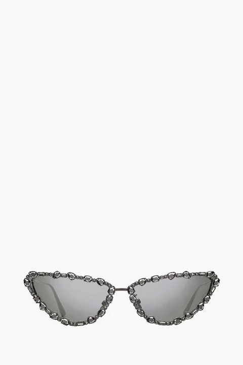 CHRISTIAN DIOR MissDior Cat Eye Sunglasses in Grey Metal with Crystal-Embellished