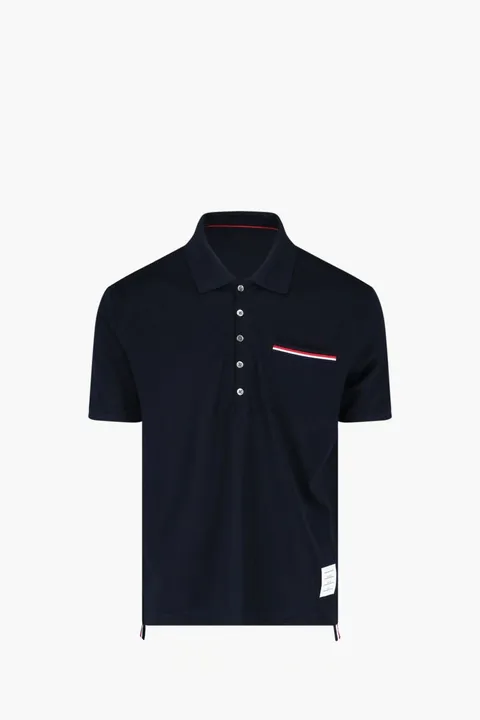 THOM BROWNE Men Pique Pocket Polo Shirt in Navy Cotton