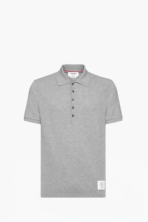 THOM BROWNE Men 4-Bar Classic Pique Polo Shirt in Light Grey Cotton