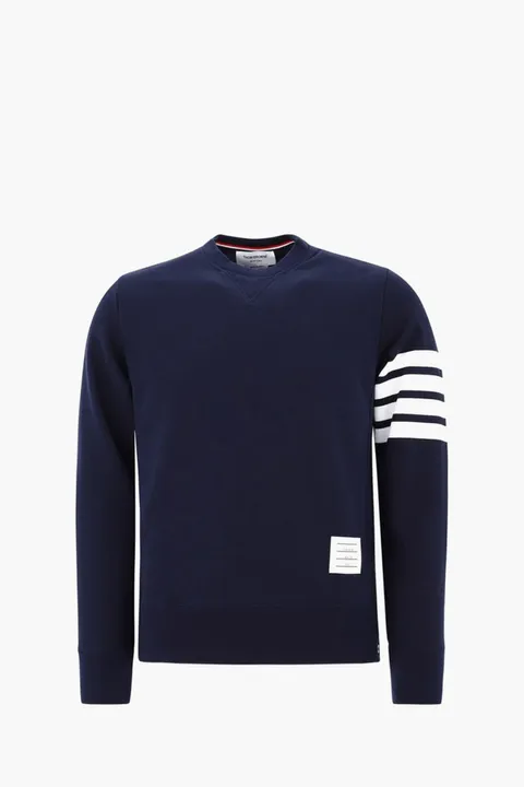 THOM BROWNE Men Classic Loopback 4-Bar Stripe Sweatshirt in Navy Cotton