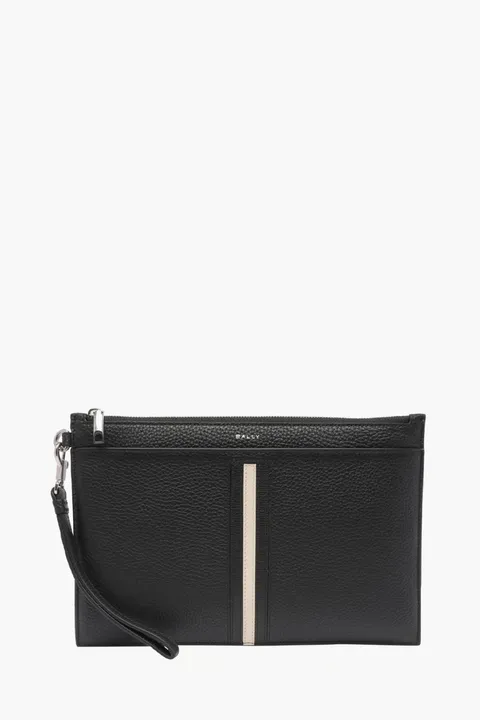 BALLY Ribbon Clutch in Black/White Grained Leather
