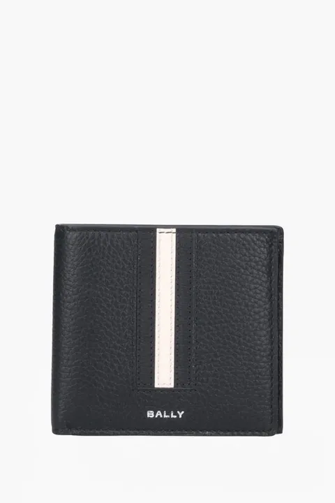 BALLY Men Ribbon Bi-Fold Wallet in Black/White Grained Leather