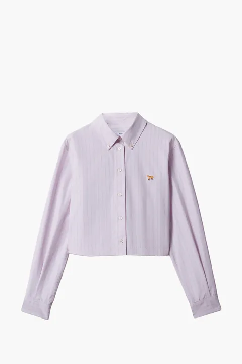 MAISON KITSUNE Women Baby Fox Cropped Poplin Shirt in Light Pink Cotton with Gradient Stripes