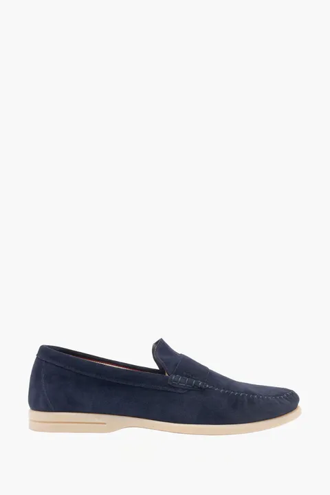 Bally Men Switz Moccasin Loafers in Blue Calf Suede