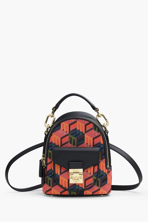 MCM X-Mini Tracy Bebeboo Backpack in Black Multicolor with Cubic Monogram