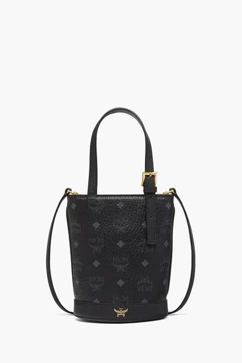 MCM Mini Aren Bucket Tote Bag in Black with Shoulder Strap