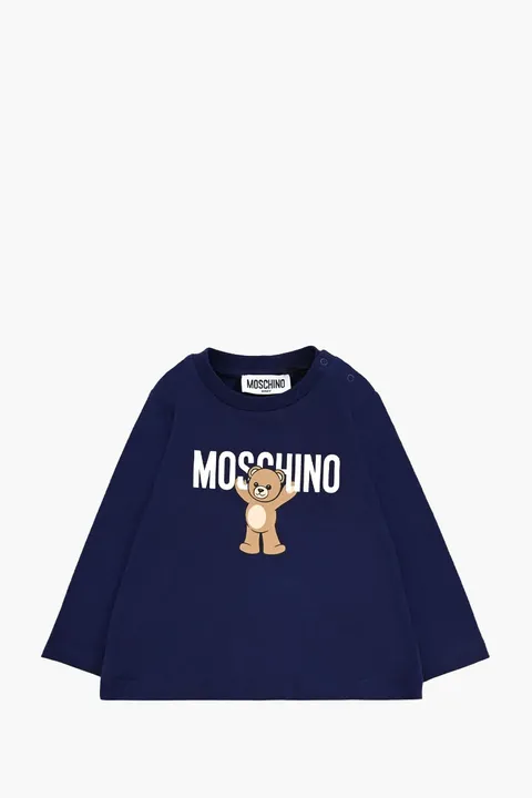 MOSCHINO Kids Long-Sleeved T-Shirt in Dark Blue with Teddy Bear Logo