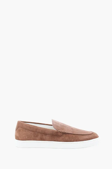 BRUNELLO CUCINELLI Men Chevron-Effect Loafers in Brown Suede
