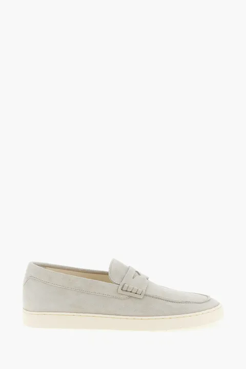 BRUNELLO CUCINELLI Men Penny Slot Strap Loafers in Ivory Suede Calfskin