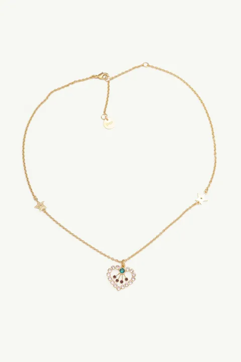 CHRISTIAN DIOR Dior in Heart Lights Necklace in Gold Metal with Multicolor Crystals