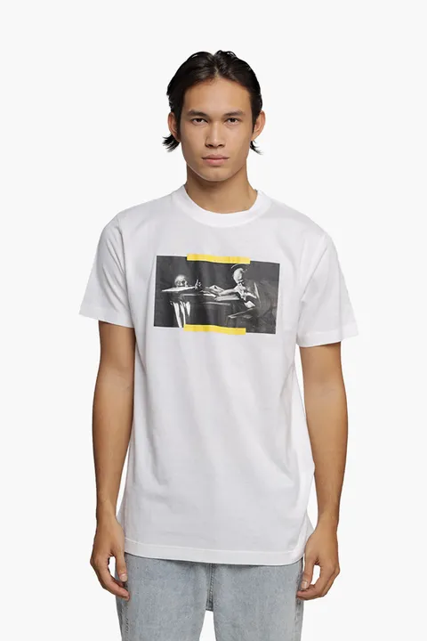 OFF WHITE Men Caravaggio Painting Slim Fit T-Shirt in White Multicolor