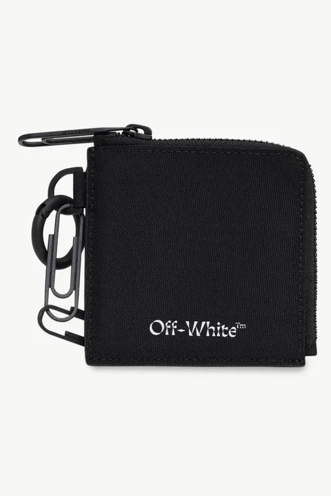 OFF WHITE Zip Around Chain Wallet in Black with Logo