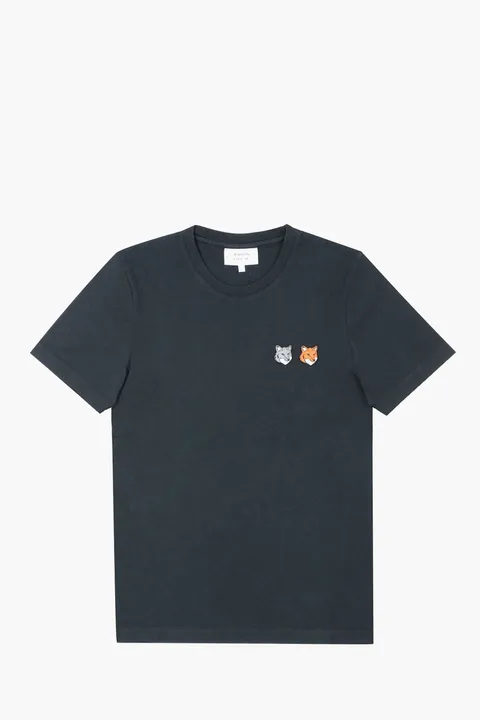 MAISON KITSUNE Women Double Fox Head Regular T-Shirt in Anthracite Cotton Jersey